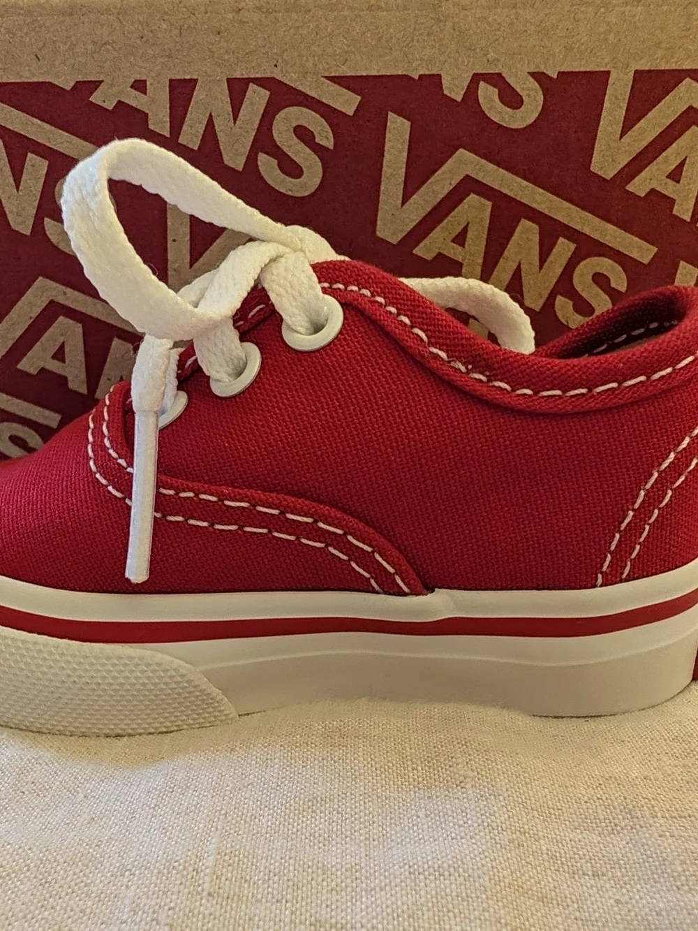 Vans Authentic Red Canvas Toddler Lace-Up Shoes